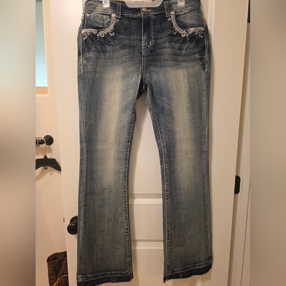 Grace In LA Flare Jeans in Faded Blue